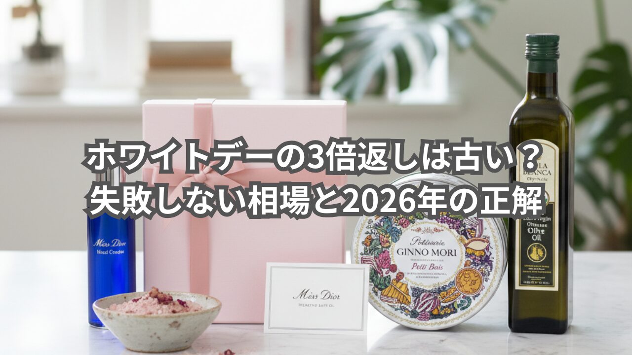 ホワイトデーのお返しに最適な、おしゃれなギフトが並ぶ写真。3倍返しよりも「質」重視で選ばれたセンスの良いプレゼントのイメージ。