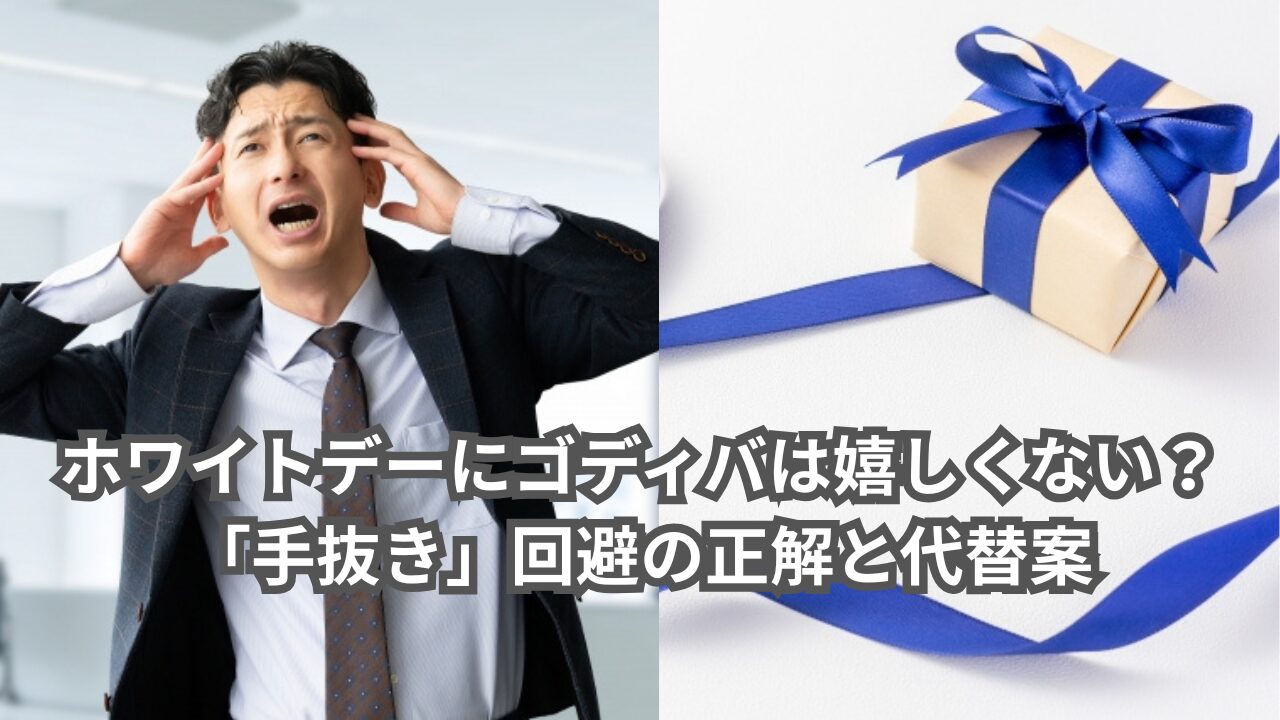 ホワイトデーのお返しにゴディバは嬉しくないか悩みスマホで検索する男性と2026年のギフトイメージ