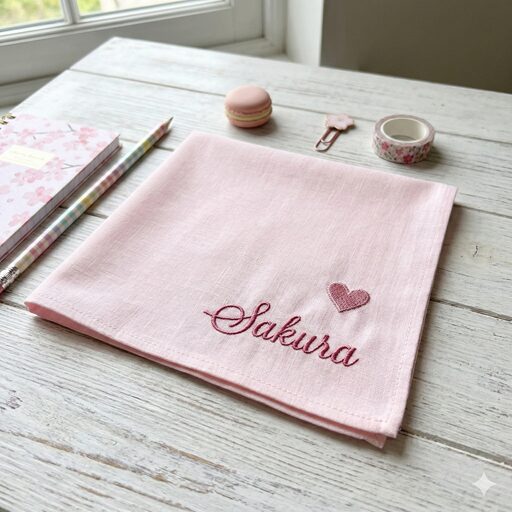 特別感を演出する名前入りの今治タオルハンカチとパステルカラーの文房具セット。