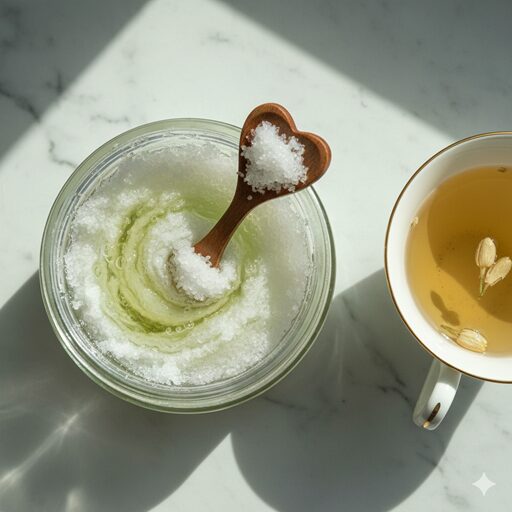 サボン定番ボディスクラブの死海の塩と植物オイルのテクスチャーイメージ